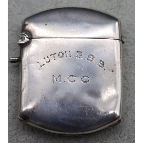 215 - A plain Birmingham silver vesta case inscribed 