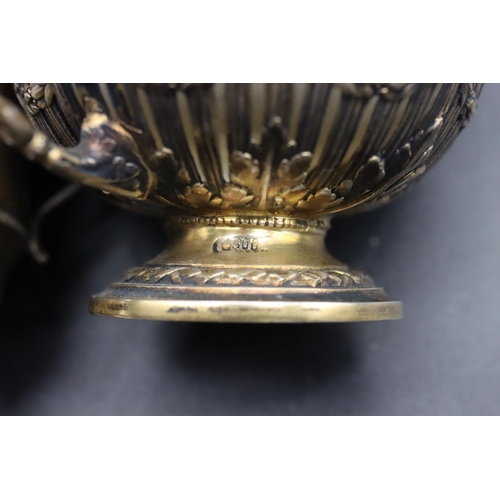 230 - An 800 silver gilt cup holder with white china bowl and pierced and raised swag decoration,  a small... 