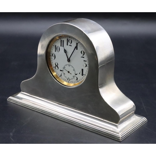 239 - A Continental silver coloured metal timepiece holder, 19cm wide including Goliath pocket watch with ... 