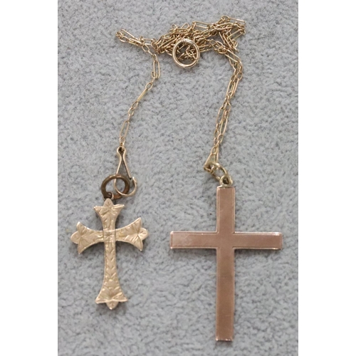 271 - 2 9ct gold cross pendants with single chains, 5.1 grams