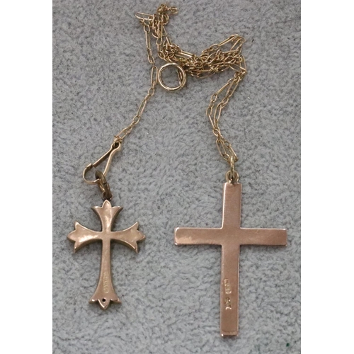 271 - 2 9ct gold cross pendants with single chains, 5.1 grams