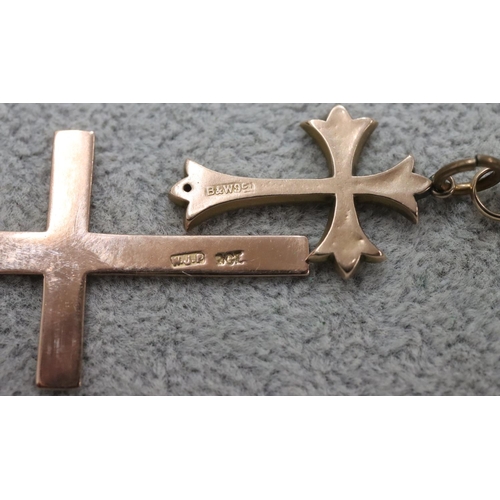 271 - 2 9ct gold cross pendants with single chains, 5.1 grams