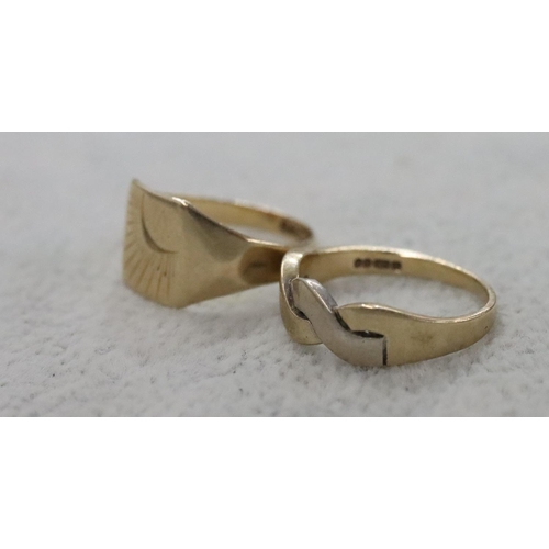 278 - A small 9ct gold signet ring, Size F/G and another similar 2-coloured gold twist ring, Size F/G, 3 g... 