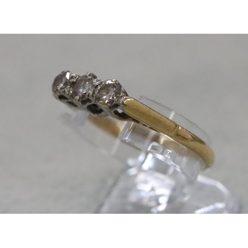 289 - An 18ct gold ladies' 3-stone diamond ring, each approx. 0.10ct, Size P, 3.3 grams gross