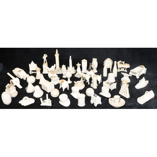 29 - 49 various crested china items, including Shelley car, Arcadian tank, grenade, golf ball, cannon, et... 