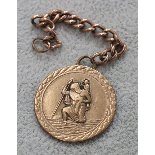 296 - A 9ct gold circular St Christopher with part 9ct gold chain, 7.5 grams