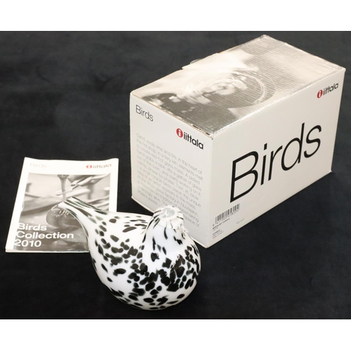 3 - An Iittala glass figure of a bird on black and white ground, designed by Oiva Toikka, labelled and b... 