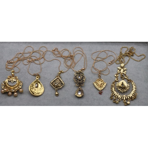 305 - 6 modern gilt pendants with chains