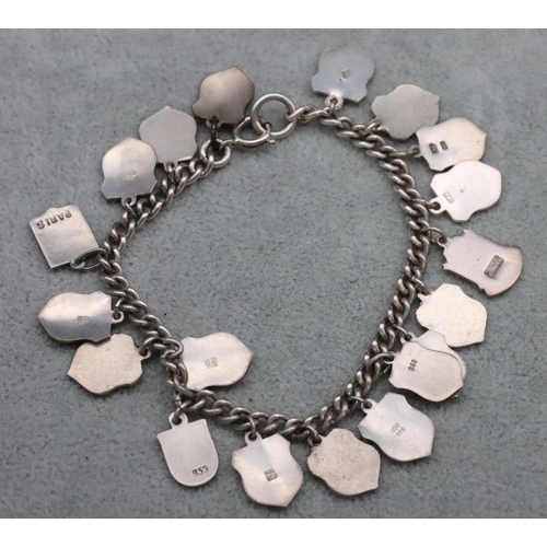 317 - A silver bracelet mounted with 19 silver and enamelled shield shaped charms, 29.5 grams gross