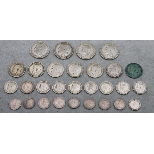 320 - 2 One Florins, 1921 and 27 various other silver coins, 118.6 grams