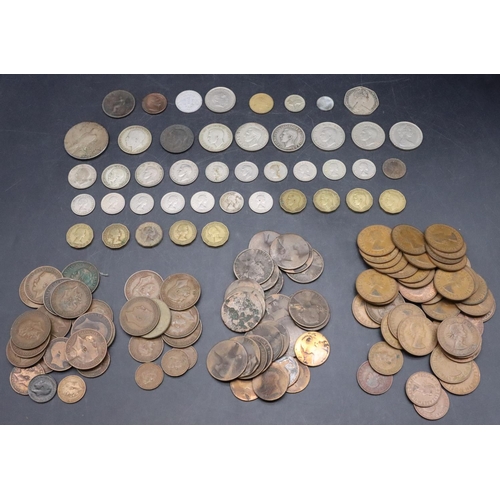 329 - A 1922 Dollar and 1931 Florin, a 1921 Florin, 4 other silver coins, a George III Penny 1807 and a sm... 