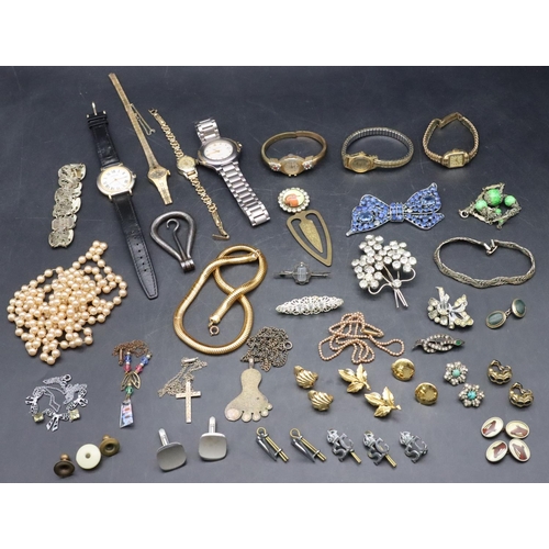 330 - 5 various ladies' wristwatches, 2 further wristwatches, a sea pearl necklace (clasp a/f) and a quant... 