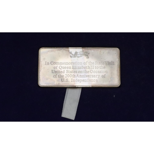 331 - A rectangular shaped ingot, Coronation of State Visit of Queen Elizabeth to United States (cased) wi... 