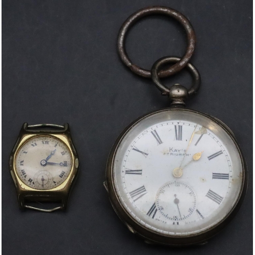 334 - Kay's Triumph 935 open faced pocket watch (working) and a small wristwatch with seconds dial and Rom... 