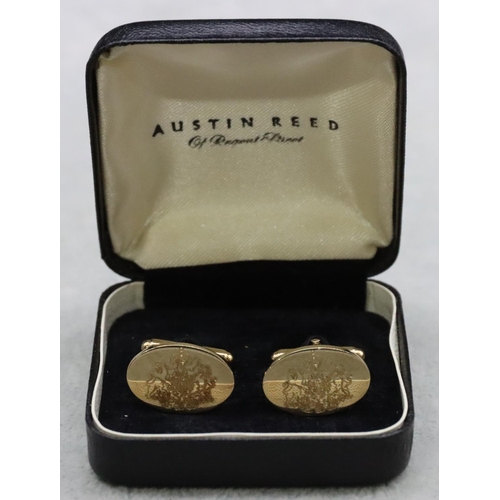 344 - A pair of Mapping & Webb silver gilt gentlemen's oval cufflinks, engraved with British Coat of Arms ... 