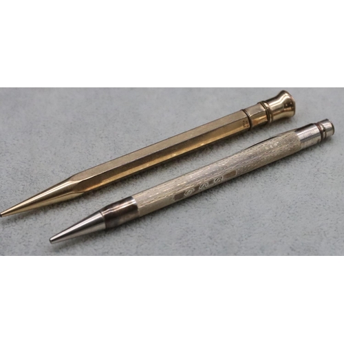 345 - A silver Eversharp propelling pencil with engine turned decoration, a Morden Eversharp gold plated p... 