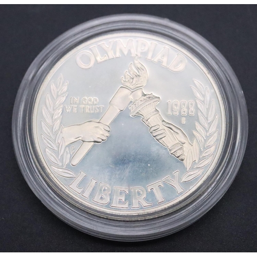 348 - An American silver Dollar, 1988 Olympics (cased and boxed)