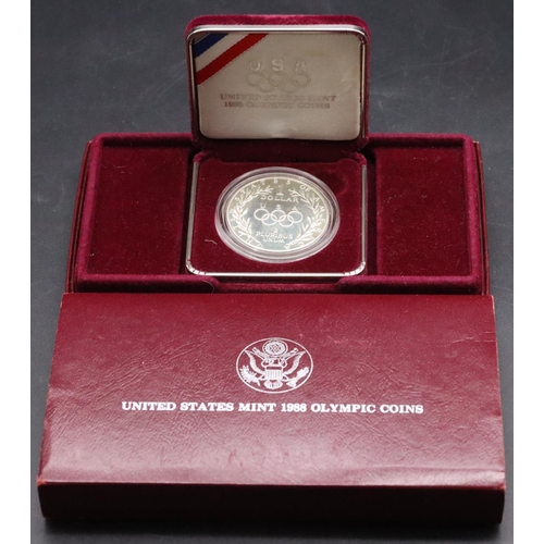 348 - An American silver Dollar, 1988 Olympics (cased and boxed)