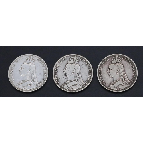 353 - 3 Victorian silver Crowns, 1890