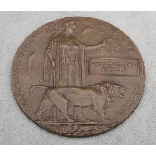 378 - William George Shepherd bronze death plaque