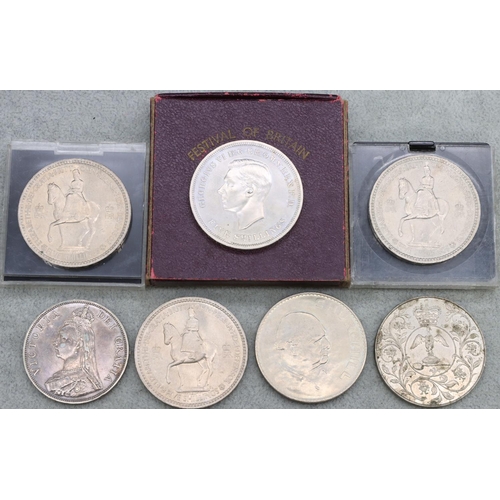 397 - A 19th Century silver double Florin, 1890, a 1951 Festival of Britain and 5 various odd coins (7)