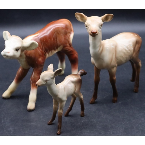 40 - A Beswick figure of a Doe with her young, 15cm high and a Beswick figure of a calf, 12cm high (3)