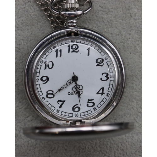 403 - A Quartz full hunter pocket watch with Arabic numerals and chain