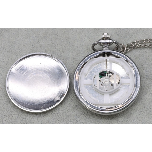 403 - A Quartz full hunter pocket watch with Arabic numerals and chain