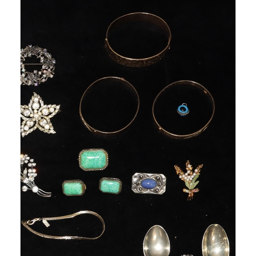 419 - 3 gold plated hinged bangles and a quantity of various costume and other jewellery, including coins