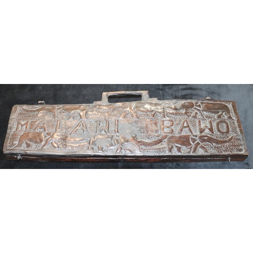 429 - Malawi Bawo carved wooden game board with various African seeds, 48.5cm long