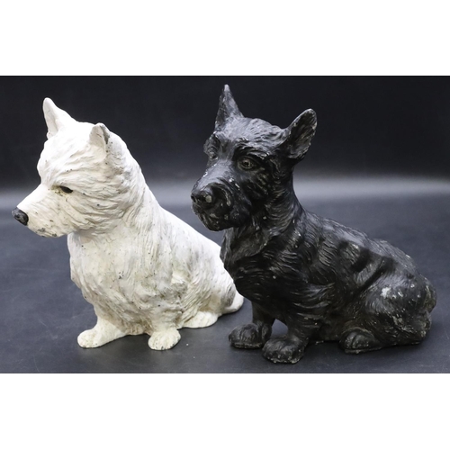 435 - A pair of painted Whyte & Mackay figures of seated Scottie dogs, on white and black ground, 19.5cm h... 