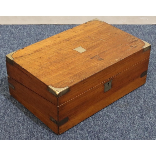 437 - A 19th Century mahogany rectangular shaped writing box with brass mounts and banding, hinged lid enc... 