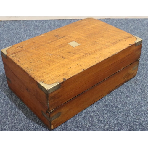 437 - A 19th Century mahogany rectangular shaped writing box with brass mounts and banding, hinged lid enc... 