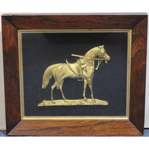 448 - An Ormolu plaque of a horse mounted in 19th Century rosewood frame, under glass, 35cm x 40cm overall