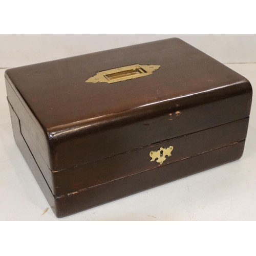 477 - A 19th Century Irish leather and wooden travelling writing box, stamped 