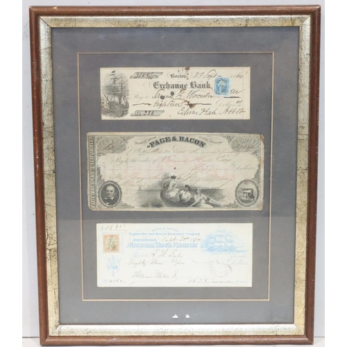 478 - A 19th Century framed American Check of Payment Verified etc., in later frame