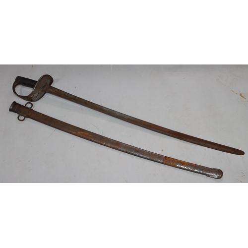 492 - A 19th Century military sword with metal sheath, pierced handguard (in need of restoration), 104cm l... 