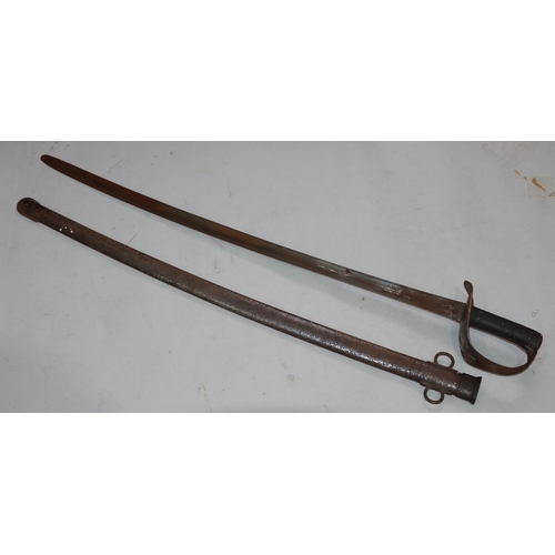 492 - A 19th Century military sword with metal sheath, pierced handguard (in need of restoration), 104cm l... 