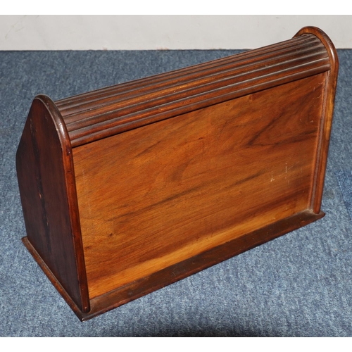 503 - A Victorian walnut tambour topped stationery box enclosing sectioned interior, 36cm wide, 25cm high