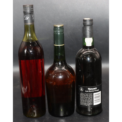 507 - Denis Mounie VSOP Fine Champagne Cognac, another Denis Mounie Cognac and a Taylor's late bottled Vin... 