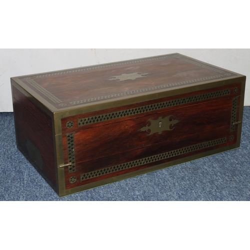 509 - A 19th Century rosewood rectangular shaped writing box/stationery box with allover inlaid brass band... 