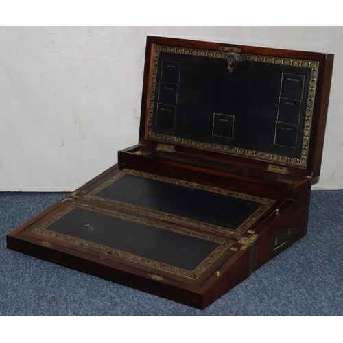 509 - A 19th Century rosewood rectangular shaped writing box/stationery box with allover inlaid brass band... 