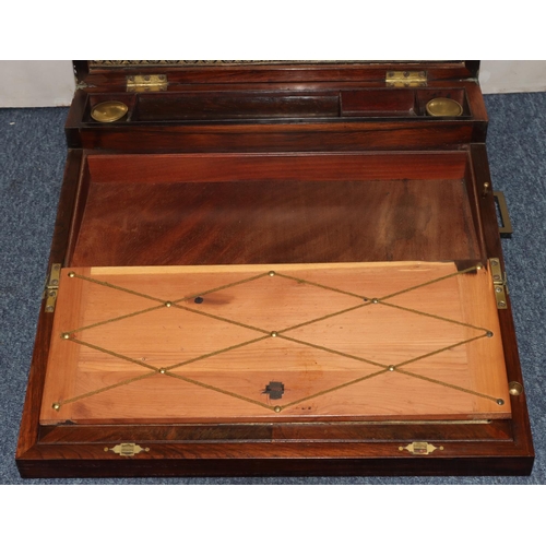 509 - A 19th Century rosewood rectangular shaped writing box/stationery box with allover inlaid brass band... 