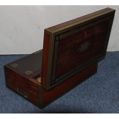 509 - A 19th Century rosewood rectangular shaped writing box/stationery box with allover inlaid brass band... 