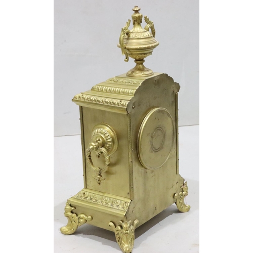 531 - Japy Freres 8-day striking gilt metal mantel clock with urn motif and allover raised leaf and scroll... 