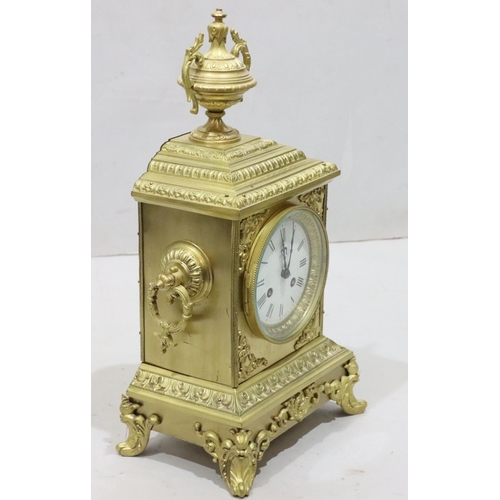 531 - Japy Freres 8-day striking gilt metal mantel clock with urn motif and allover raised leaf and scroll... 