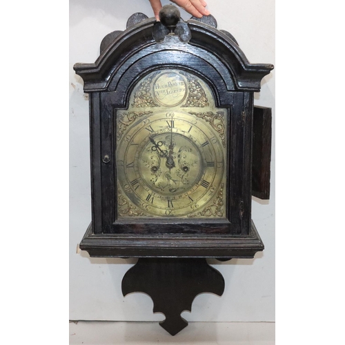 532 - Hugh Pannell, North Allerton (with later movement), oak wall clock with arched brass dial, 68cm high... 