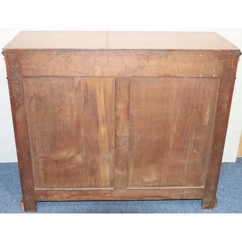 555 - A 19th Century figured mahogany chiffonier with 1 long drawer above 2 leather panelled doors with ra... 