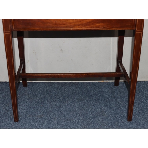 578 - An Edwardian mahogany 2-handled piano stool with inlaid stringing and banding, overstuffed hinged se... 