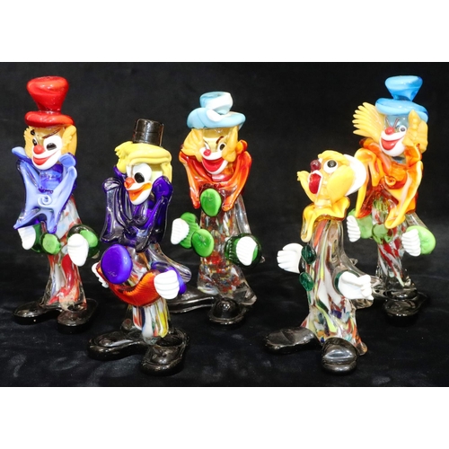 63 - 5 Murano glass figures of clowns, largest 22cm high